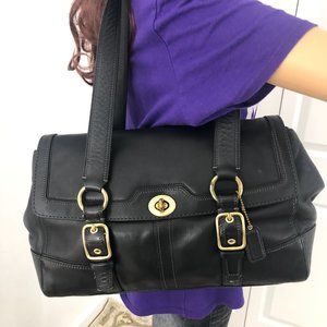 Vintage Coach black leather Turnlock Closure satchel shoulder bag style 1104